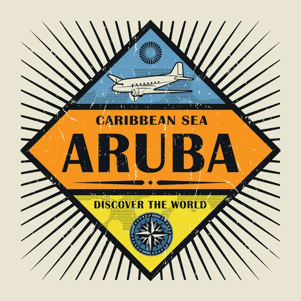 Stamp or vintage emblem text Aruba, Discover the World — Stock Vector