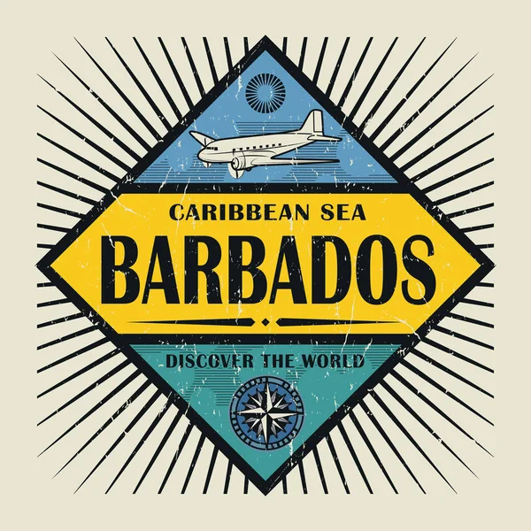 Sello o emblema vintage Barbados, Discover the World — Archivo Imágenes Vectoriales