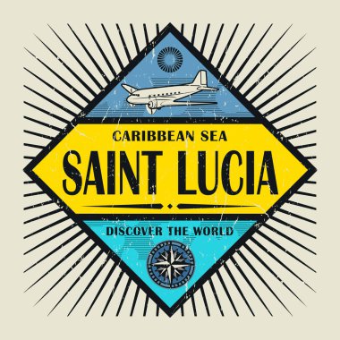 Damga veya vintage amblemi metin Saint Lucia, dünyayı keşfedin