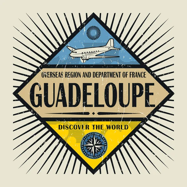 Timbre ou emblème vintage texte Guadeloupe, Découvrez le monde — Image vectorielle