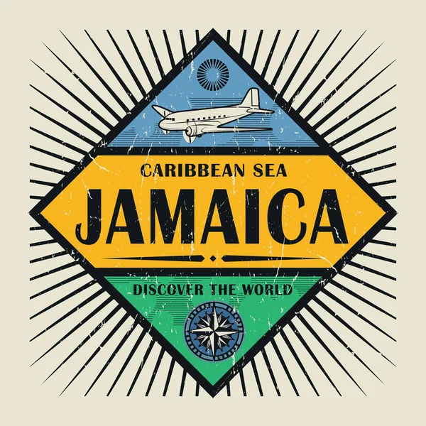 Selo ou emblema do vintage texto Jamaica, Descubra o mundo —  Vetores de Stock