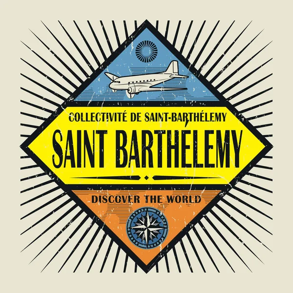 Sello o emblema vintage texto San Bartolomé, Descubrir el mundo — Archivo Imágenes Vectoriales