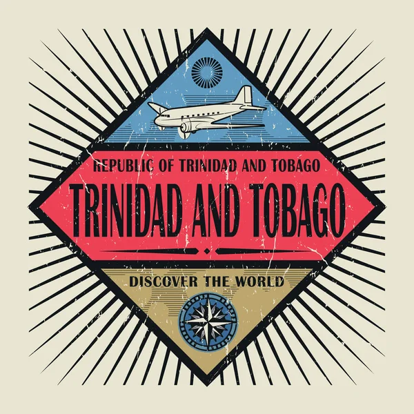 Stamp or vintage emblem text Trinidad and Tobago, Discover the W — Stock Vector
