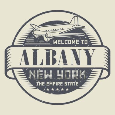 Grunge lastik damgası veya etiketi metin hoş geldiniz Albany, New York ile