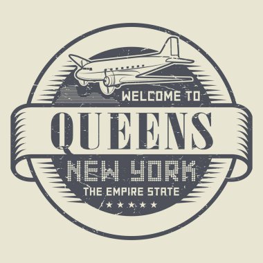Grunge lastik damgası veya etiketi metin hoş geldiniz Queens, New York ile