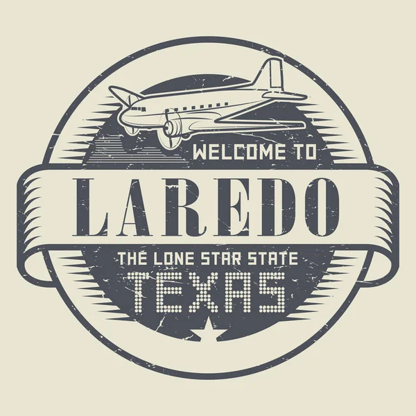 Samp ou tag avec avion et texte Bienvenue au Texas, Laredo — Image vectorielle