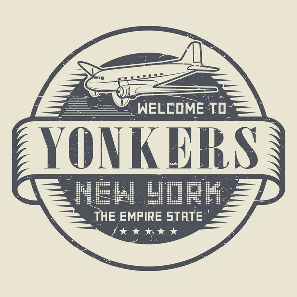 Grunge sello de goma o etiqueta con texto Bienvenido a Yonkers, New Yor — Vector de stock