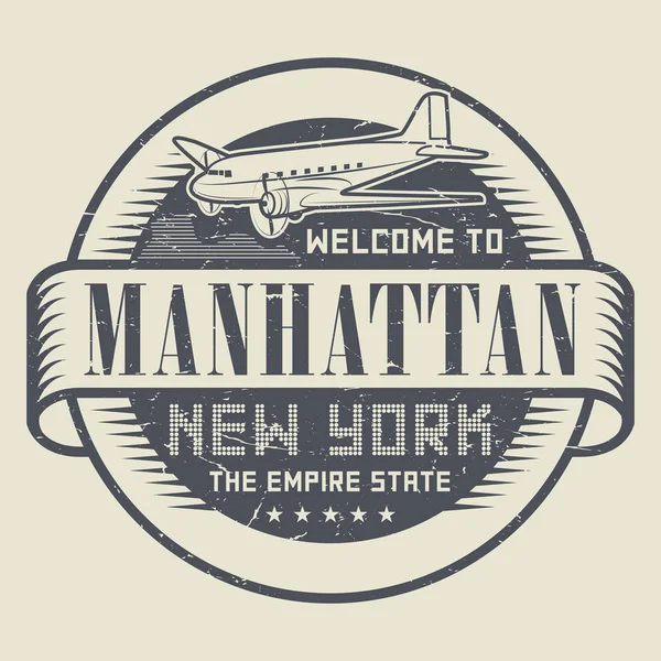 Grunge lastik damgası veya etiketi ile metin Manhattan, yeni Y hoş geldiniz