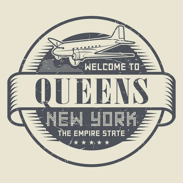 Grunge tampon caoutchouc ou tag avec texte Bienvenue à Queens, New York — Image vectorielle