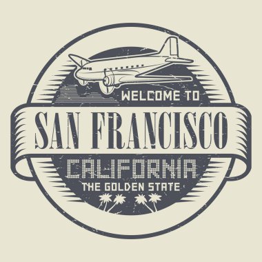 Uçak ve metin damgası California, San Francisc hoş geldiniz