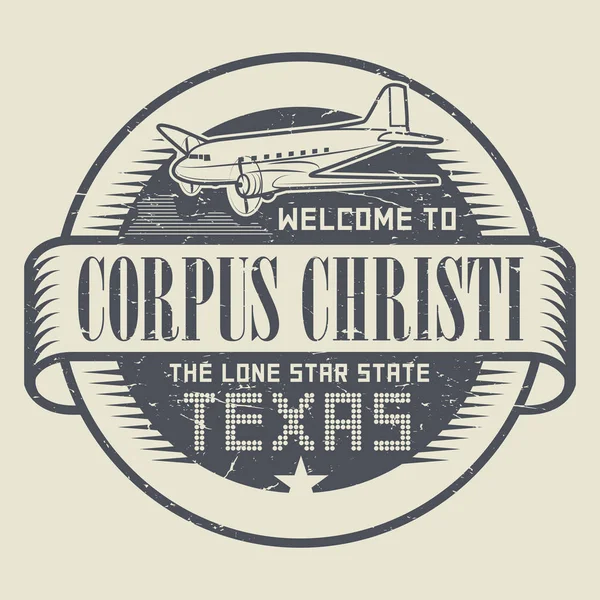 Stamp with airplane and text Welcome to Texas, Corpus Christi — Stock Vector