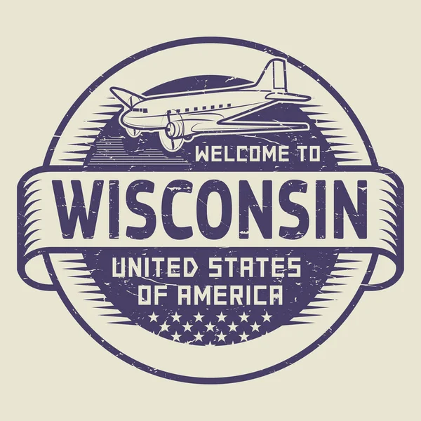 Benvenuto di francobolli a Wisconsin, Stati Uniti — Vettoriale Stock