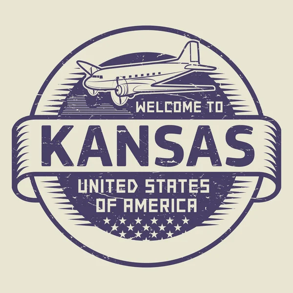 アメリカ合衆国カンザス州へようこそスタンプします。 — ストックベクタ