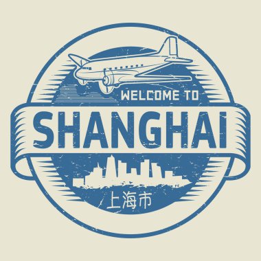 Pul ya da etiket metin Shanghai hoş geldiniz