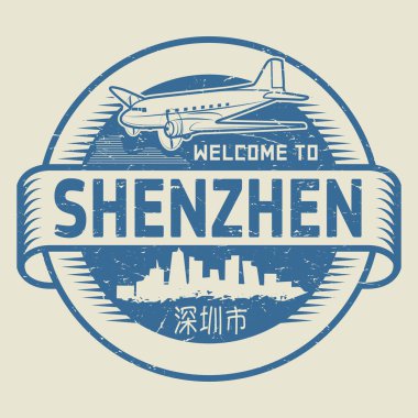 Pul ya da etiket metin Shenzhen hoş geldiniz