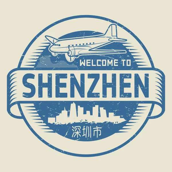 Sello o etiqueta con texto Bienvenido a Shenzhen — Vector de stock