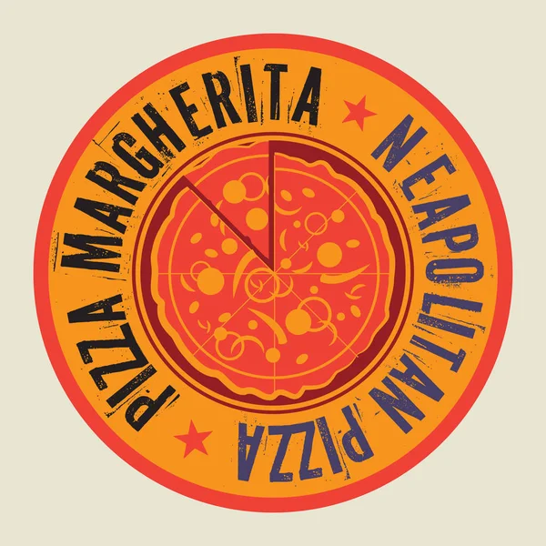 Timbre de pizza vintage ou étiquette avec texte Pizza napolitaine — Image vectorielle