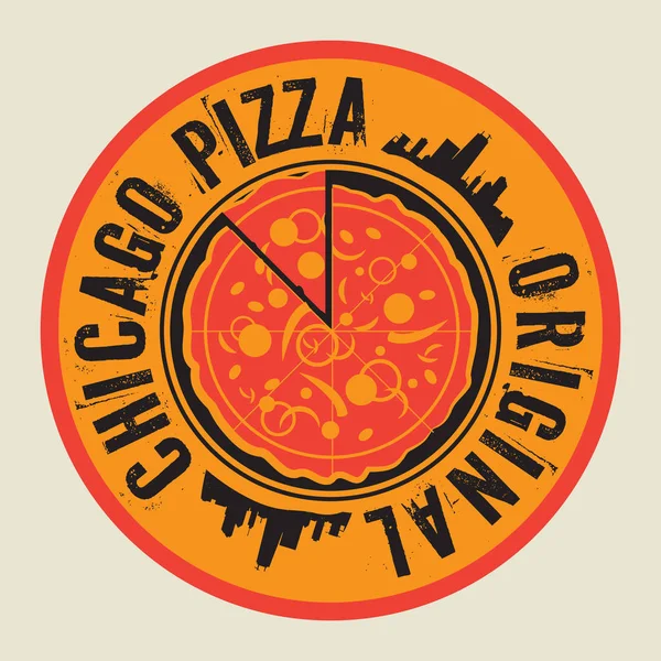 Vintage Pizza stamp or tag with text Chicago Pizza — Stock Vector