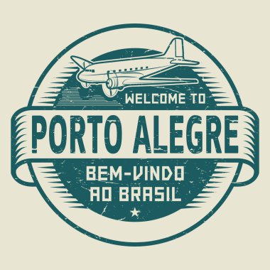 Damga veya etiketi ile uçak metin hoş geldiniz Porto Alegre, Brezilya