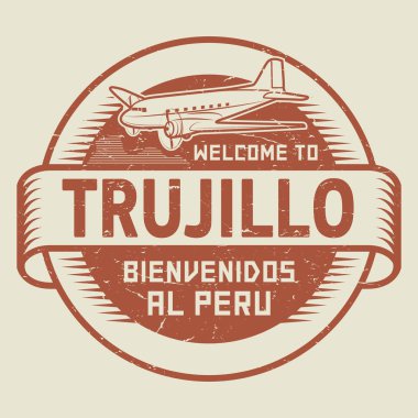 Damga veya etiketi ile uçak metin Trujillo, Peru hoş geldiniz