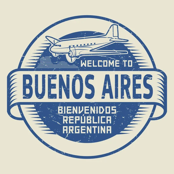 Stamp or tag with airplane text Welcome to Buenos Aires, Argenti — Stock Vector