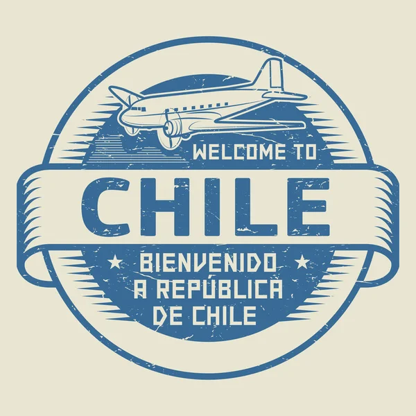 Znaczek lub tag z samolotu i tekst Zapraszamy do Chile — Wektor stockowy