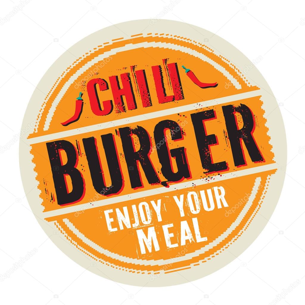Stamp or label with text Chili Burger