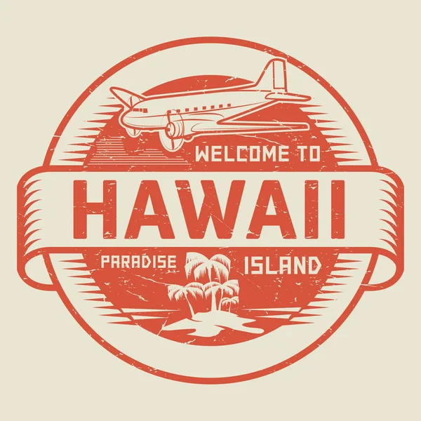 Francobollo con il testo Benvenuti alle Hawaii, Isola Paradiso — Vettoriale Stock
