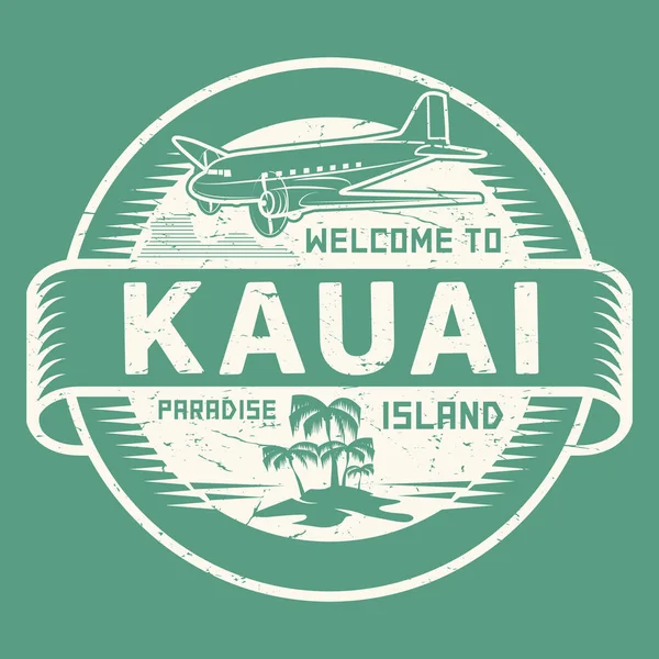 Sello con el texto Bienvenido a Kauai, Paradise island — Vector de stock