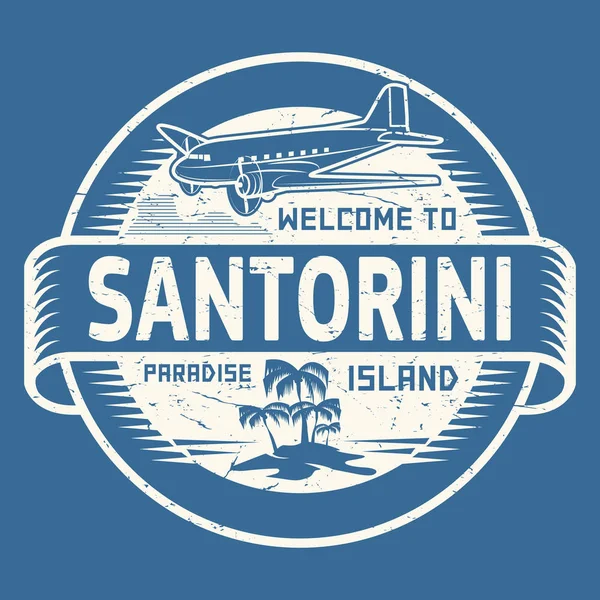 Francobollo con il testo Benvenuti a Santorini, Isola Paradiso — Vettoriale Stock
