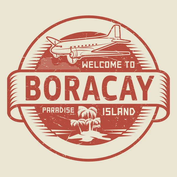 Briefmarke mit dem Text Willkommen auf Boracay, Paradiesinsel — Stockvektor