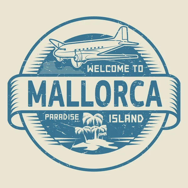 Cap dengan teks Selamat datang di Mallorca, pulau Surga - Stok Vektor
