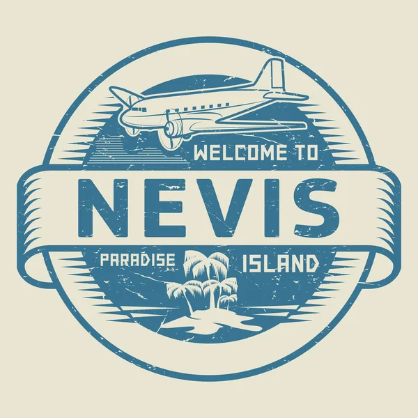 Stamp with the text Welcome to Nevis, Paradise island — Stock Vector