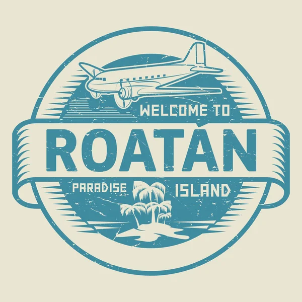 Briefmarke mit dem Text Willkommen auf der paradiesischen Insel Roatan — Stockvektor