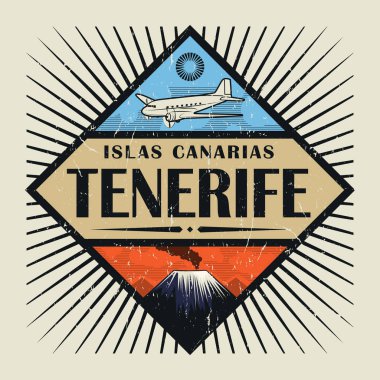 Amblemi ile uçak, volkan ve metin Tenerife, Kanarya Adası
