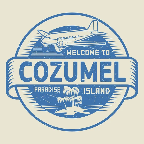 Briefmarke mit dem Text Willkommen auf der paradiesischen Insel Cozumel — Stockvektor