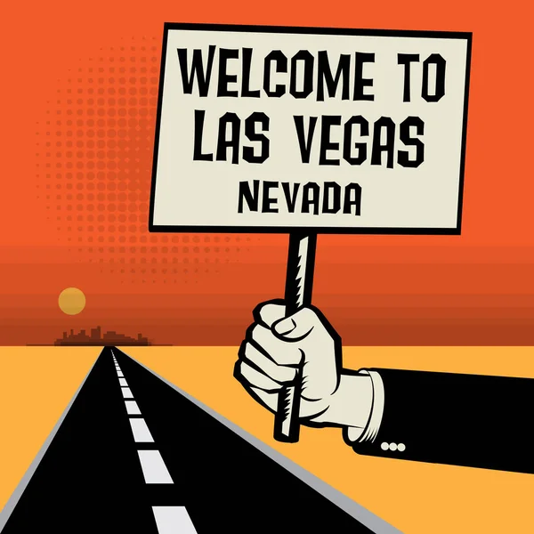 Plakat i hånden, tekst Velkommen til Las Vegas, Nevada – stockvektor