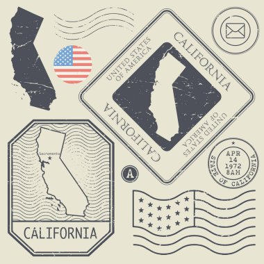 Retro vintage posta pulları California, Amerika Birleşik Devletleri ayarla