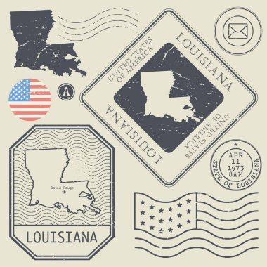 Retro vintage posta pulları Louisiana, Amerika Birleşik Devletleri ayarla