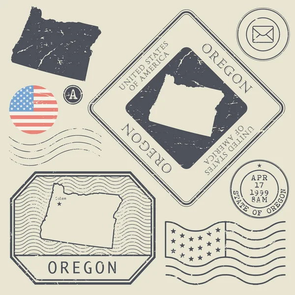 Ensemble de timbres-poste vintage rétro Oregon, États-Unis — Image vectorielle