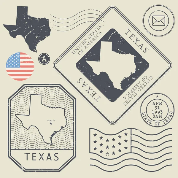 Set de sellos postales retro vintage Texas, Estados Unidos — Archivo Imágenes Vectoriales