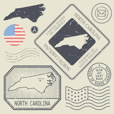 Retro vintage posta pulları North Carolina, Amerika Birleşik Devletleri ayarla