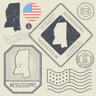Retro vintage posta pulları Mississippi, Amerika Birleşik Devletleri ayarla
