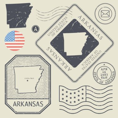 Retro vintage posta pulları Arkansas, Amerika Birleşik Devletleri ayarla