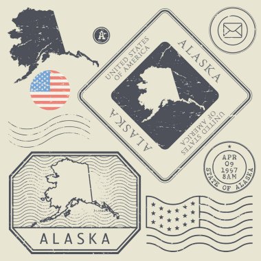 Retro vintage posta pulları Alaska, Amerika Birleşik Devletleri Tema ayarla