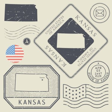 Retro vintage posta pulları Kansas, Amerika Birleşik Devletleri ayarla