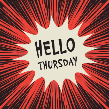 Komik patlama iş kavramı poster metin Merhaba Perşembe