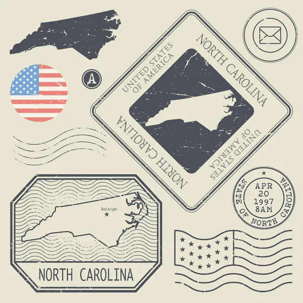 レトロなビンテージ切手セット ノースカロライナ州, アメリカ合衆国 — ストックベクタ