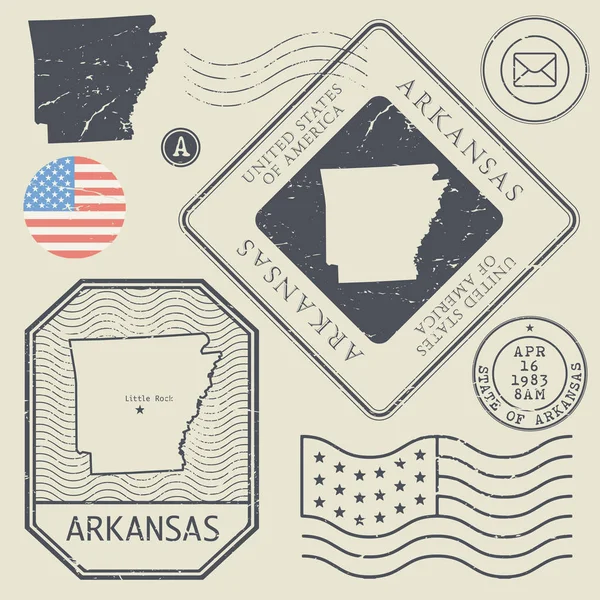 Retro vintage Briefmarken Set arkansas, vereinigte Staaten — Stockvektor