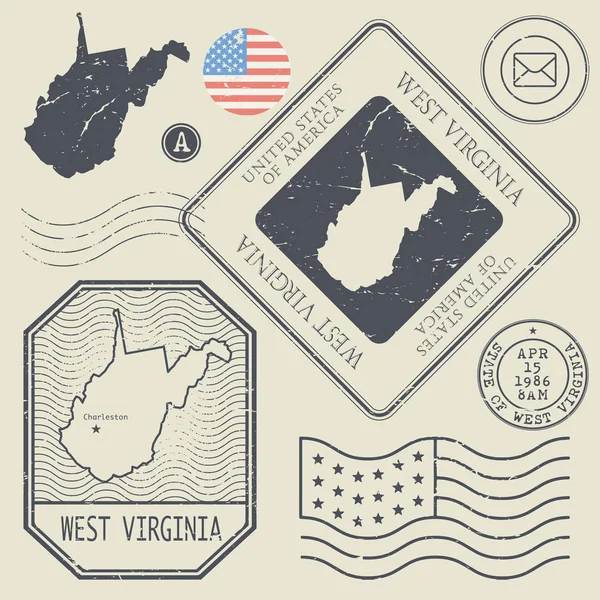 Set de sellos postales retro vintage West Virginia, Estados Unidos — Vector de stock